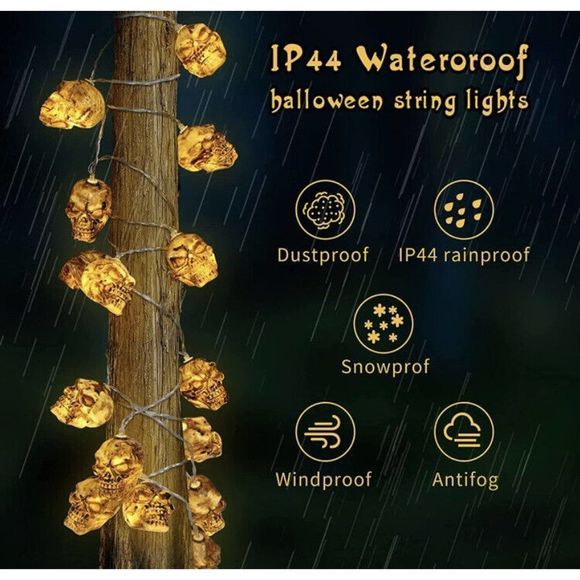 2240 Lot of 3 Halloween Skull String Light 14.5FT 30 LED 9 Modes Yellow - Picture 5 of 6
